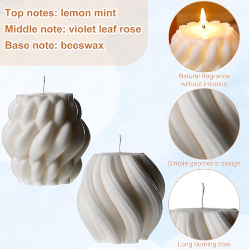 Threlaco 2 Pcs Decorative Pillar Candles Modern Aesthetic Knot Ball Swirl Candles Scented Soy Wax Ribbed Decor for Home Sh...