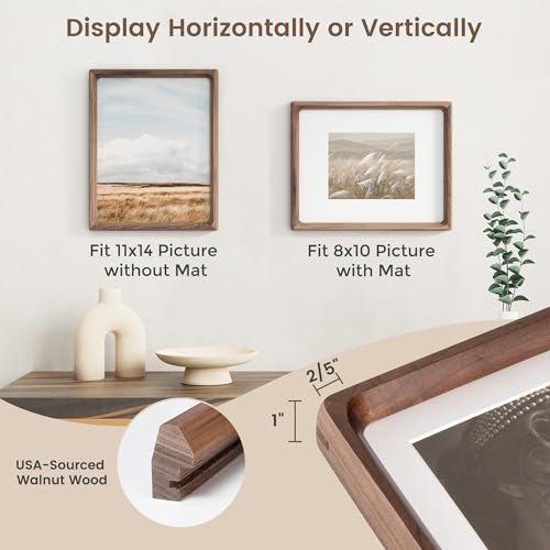 11x14 Picture Frame, USA-Sourced Walnut Wood Photo Frames with HD Tempered Glass, Handcrafted Rounded Corner 11 x 14 Woode...