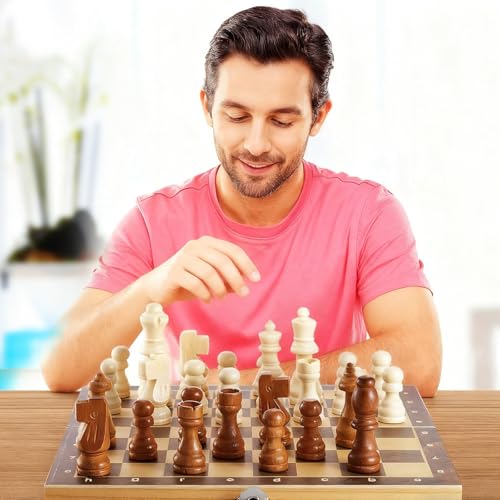 Sumind 80 Pieces Wooden Checkers Pieces 2 in 1 Handcrafted Chess with Drawstring Storage Pouch Wooden Chess Game Set Board...