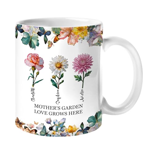 Easycosy Personalized Mothers Day Gifts for Mom from Daughter, Custom Birth Flower Name Mom Coffee Mug Birthday Gift, Moth...