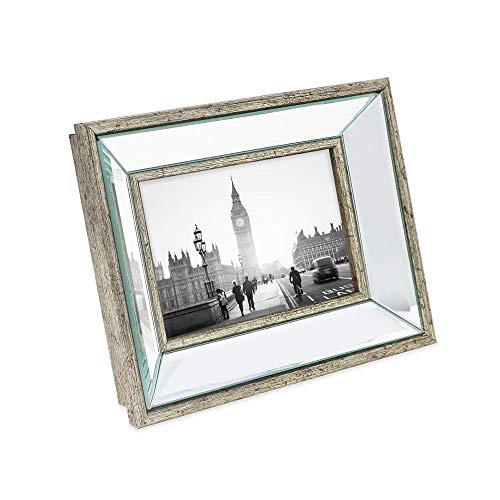 Isaac Jacobs 4x6 Silver Beveled Mirror Picture Frame - Classic Mirrored Frame with Deep Slanted Angle Made for Wall Décor ...