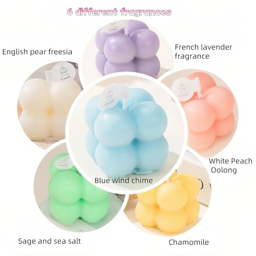 6-in-1 Mini Soy Wax Candles Gift Set – Eco-Friendly Aromatherapy, Lavender/Peach/Sea Salt Scents, Bubble Shaped Decorative...
