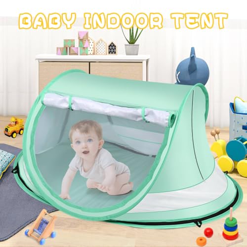 Baby Beach Tent,Large Pop Up Beach Tent Sun Shade for Beach,Portable Baby Travel Tent with Mosquito Net,Indoor Baby Play T...