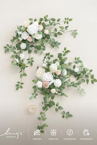 Ling's moment 2PCS Artificial Floral Swags Arch Flowers Wedding Centerpieces Flower Rose Garland Mantel Greenery Arrangeme...