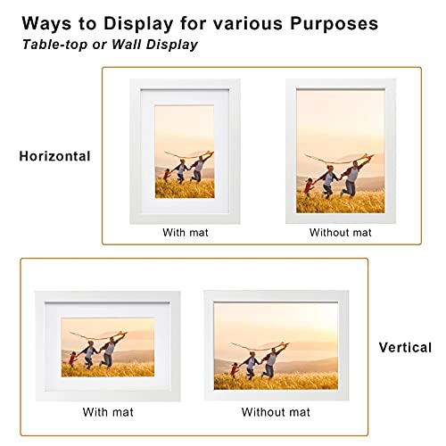 KINLINK 6x8 Picture Frame White Set of 4, Wooden Photo Frames Matted 4x6 with Plexiglass for 4x6 with Mat or 6x8 without M...