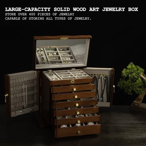 Xloverise Wooden Jewelry Box,jewelry boxes for women large,jewlrey box&organizers with necklace hanger,jewerly organizer,...