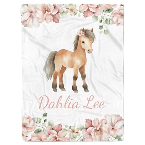 Lovable Gift Co Pony Floral Personalized Baby Girl Blanket (30 x 40 Baby)