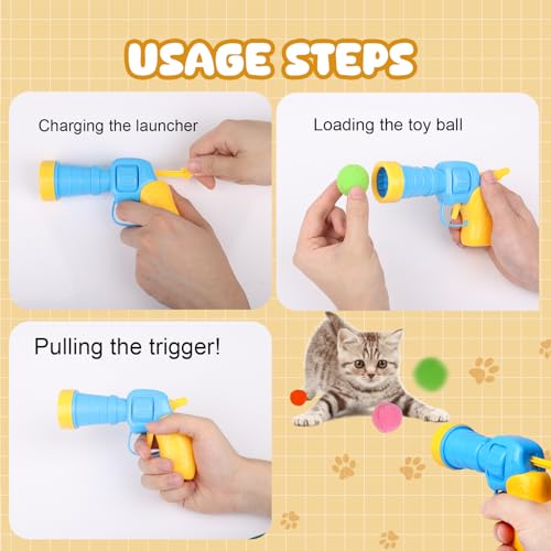 TEAWOO 50Pcs Cat Toys Pom Pom Balls with 1 Launcher Set, Interactive Cat Toy Stuff for Indoor Both Adult & Kitten Toys