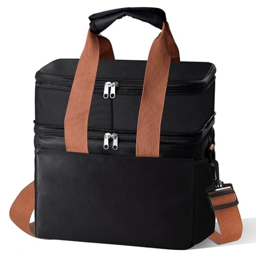 Lunch Bag Upgraded Insulated Lunch Box for Men and Women - 15-20L Expandable Double Deck, Leakproof Soft Cooler Bag with S...