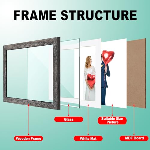 RPJC 8x14 Soild Wood 2 Opening Picture frames with High Definition Glass Display 4x6 and 5x7 with Mat or 8x14 Without Mat ...