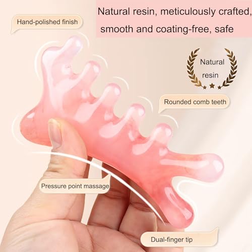 Gua Sha Facial Tools,4 in 1 Resin Head Massager Scalp Comb with Gift Pouch,Guasha Tool for Face, Eye & Body Lymphatic Drai...