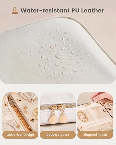 Lolalet Travel Jewelry Organizer Case, Large Jewelry Binder Book with Individual Pouches, Portable Leather Zippered Bag fo...