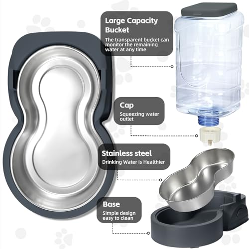 Automatic Cat Feeder and Water Dispenser with Stainless Steel Bowl Dog Gravity Food Feeder and Waterer for Small Medium Pe...