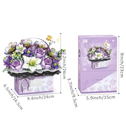 MEIEST Flower Bouquet Building Blocks Model Set,Simulation Artificial Rose Handheld Gift Box,Bonsai Plant Building Bricks ...
