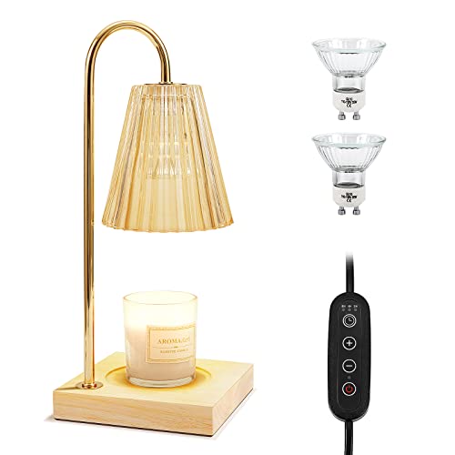 LOTKEY Candle Warmer Lamp, Dimmable Candle Warmer with Timer 2 Bulbs Wood Base Electric Candle Lamp Compatible with Jar Ca...