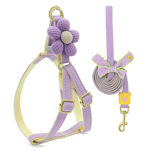 PETCARE Cute Flower Dog Harness and Bowtie Leash Set Easy Walk Puppy Dog Halter Harness for Small Dogs Girl Step in Dogs H...
