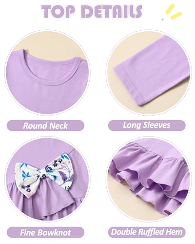 SOLOYEE Toddler Girl Clothes 18M-8T Girls Fall Winter Outfit, Long Sleeve Ruffle Bowknot Top + Floral Pants 2Pcs Clothing Set
