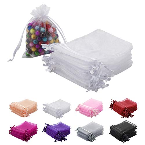 MOTYAWN 100pcs White Organza Bags 2x3 inch Sheer Drawstring Gift Bags Jewelry Pouches Wedding Party Christmas Favor Gift B...