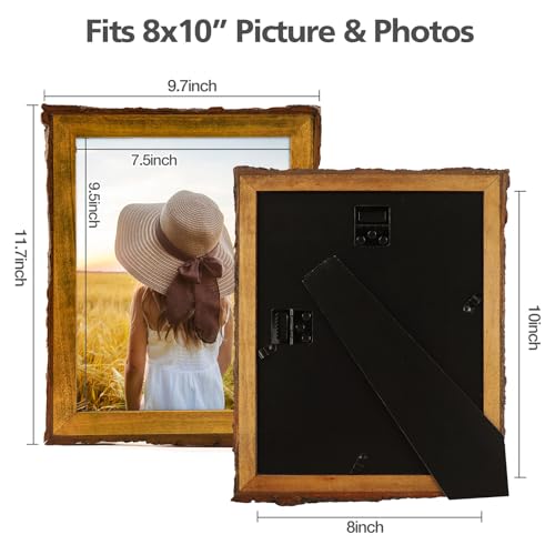 Golden State Art, 8x10 Picture Frame Rustic Brown, Solid Wood Picture Frame with Bark Edges & Real Glass Cover, Display Po...