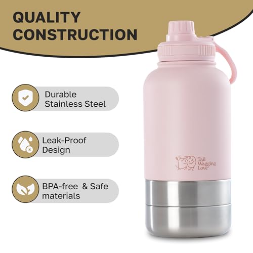 Tail Wagging Love 32oz 3-in-1 Travel Water Bottle for Dogs & Humans, Dual Use, Stainless Steel, Keeps Water Hot 6hrs/Cold ...