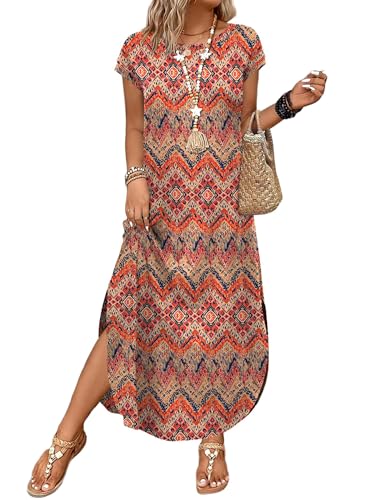 WIHOLL Summer Dresses Cap Sleeve Crewneck Maxi Long Casual Dress with Pockets Beach Vacation Sundresses 2026 Trendy