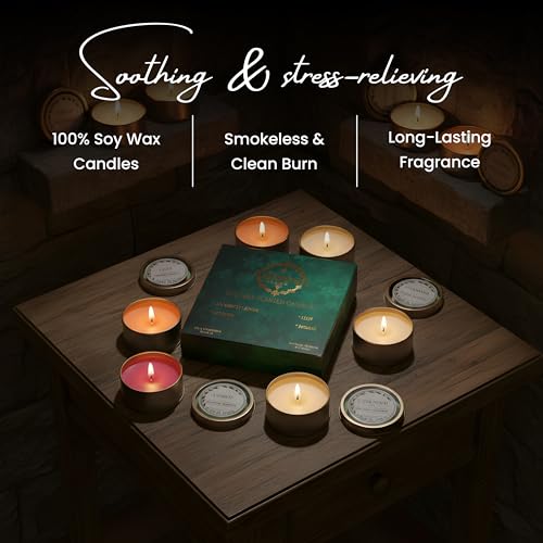Adisesh Decor Metal Tin Soy Wax Scented Candles Gift Set - 4 Aromatic Flavors (Sandalwood Amber, Lavender, Lily, Jasmine)...