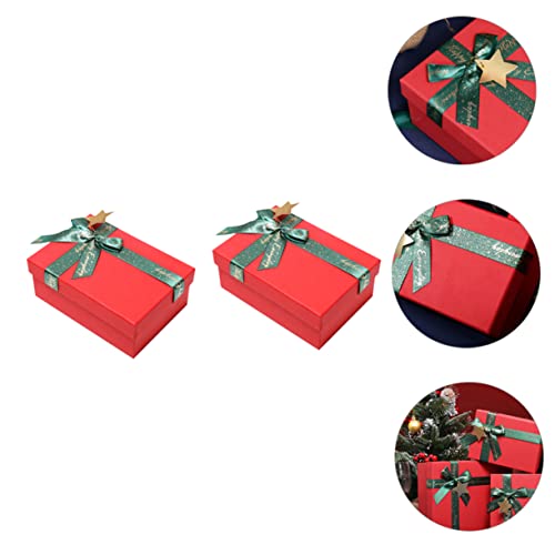 KALLORY 2pcs Boxes Holiday Packing Boxes for Christmas Birthday Ribbons Elegant Bronzing Craftsmanship for Any Celebration