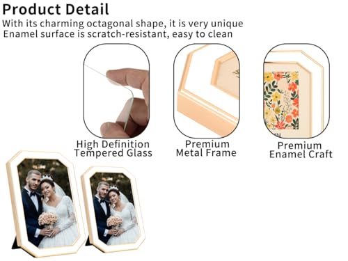 YiPinYin 4x6 White Enamel Picture Frames with metal Gold Plated Edge,HD-Real Glass & Velvet Back,for Countertop,Tabletop D...