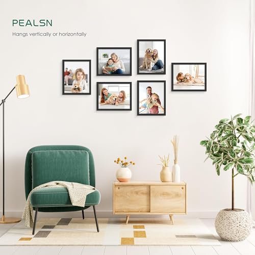 PEALSN Soild Wood 8x10 Picture Frame Set of 6, Wall Gallery Photo Frames for Wall Mounting or Tabletop Display, Black