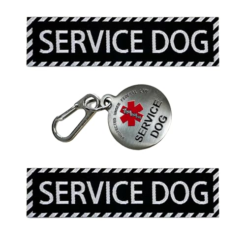FITZNORA Service Dog Patches 2 Pcs and Tag Set Hook and Loop Backing with Pendant for Harness and Collar (X-Small, 3.8 x 1...