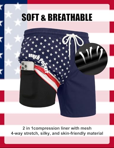 COOFANDY Mens Swim Trunks with Compression Liner Quick Dry 7 Inch Bathing Suit Beach Short with Zipper Pockets