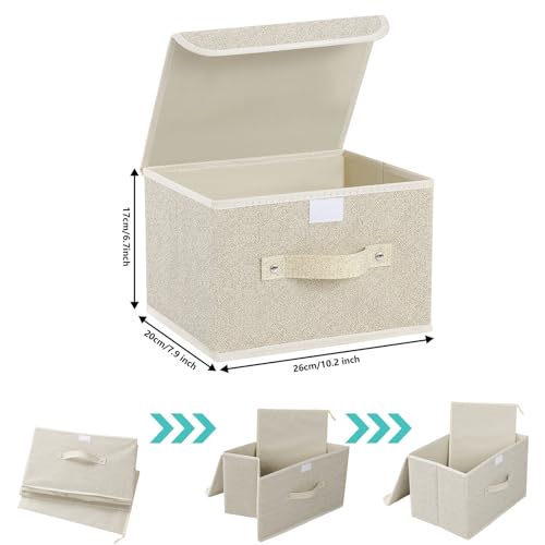 ENUMAIL Storage Boxes, Collapsible Storage Bins with Lids, Cotton and linen cloth Storage Baskets with Handle, for Books, ...