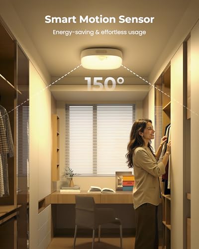 FULEN Shower Lights IP65 Waterproof, Motion Sensor Ceiling Light, Rechargeable Closet Light with 10000mAh Battery, LED Sho...