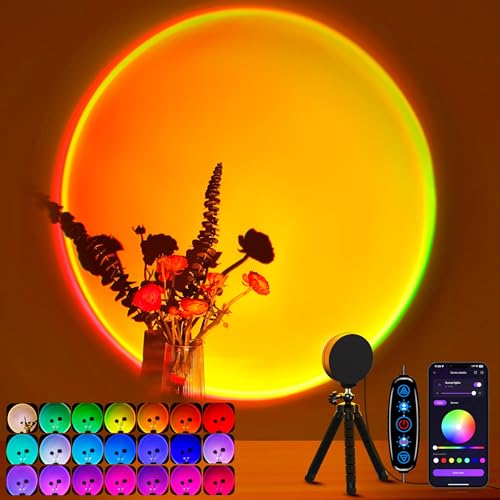 XEBKOR Sunset Lamp Projector Multicolor Changing LED Projection Lamp,Switch Button and APP Control 360 Degree Rotation Sun...