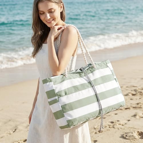 G4Free Canvas Beach Bag Waterproof Sandproof Large Beach Tote Bags for Women Pool Swim Travel Grocery