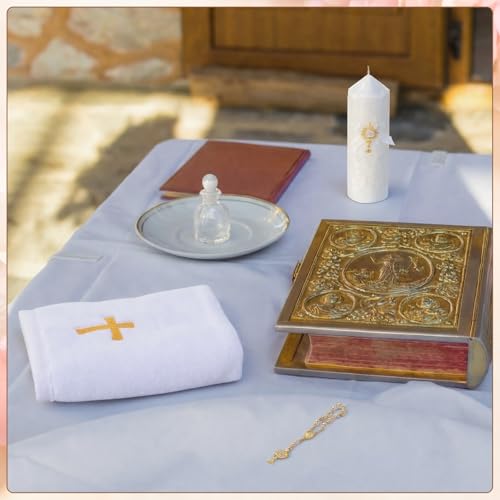 Conelist 5 Pcs Baptism Candle Set for Boys and Girls Christening Set Baptism Kit with Towel Candle Holy Bottle Mini Rosary...