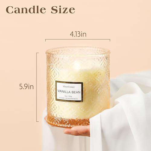 Vanilla Bean Candle, Large Decorative Glass Candle 19oz, Luxury Soy Wax Scented Candle Gift for Women, Home Fragrance for ...