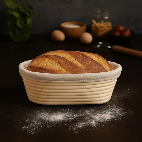 "Saint Germain Bakery Premium Round Bread Banneton Basket with Liner - Perfect Brotform Proofing Basket for Making Beautif...