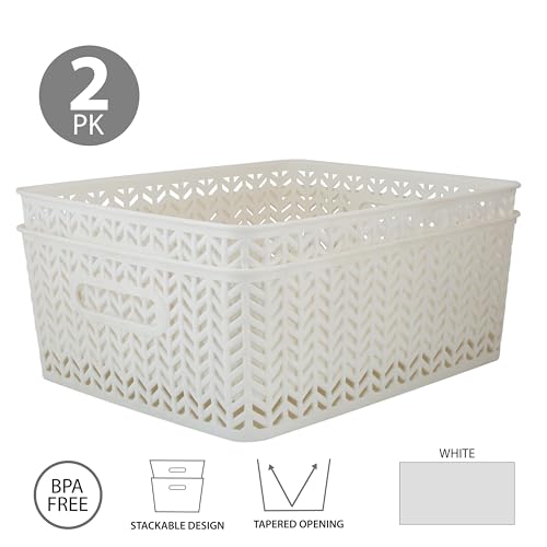 Simplify 2 Pack Medium Herringbone Storage Basket | Dimensions: 14"x11.5"x5.15" | Multipurpose | Home Organization | 2 Ope...
