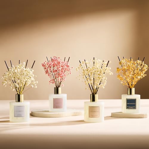 Cocorrína Premium Reed Diffuser Set with Preserved Baby's Breath & Cotton Stick Sandalwood Rose | 6.7oz Scent Fragrance Oi...
