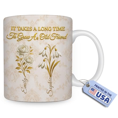 Wrappiness Vintage Friend Coffee Mug, Personalized Floral Name Cup, Unique Gift for Bestie Sister Friends on Birthday, Fri...