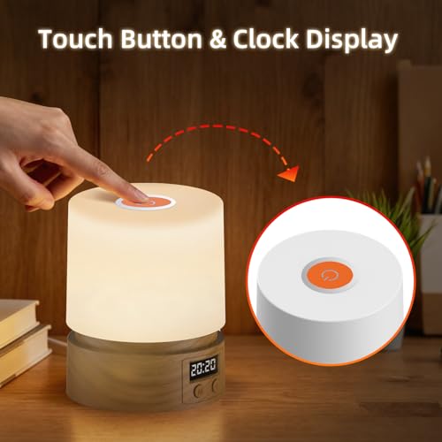 QDPKPI Nursery Night Light with Clock for Kids, Touch Lamp Bedside Desk Lamp, Portable Breastfeeding Night Lamp for Baby, ...