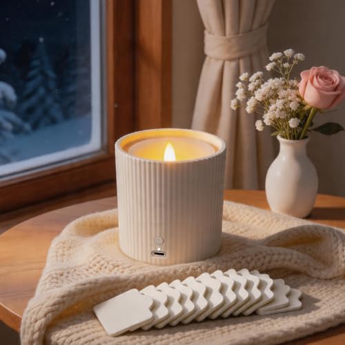 2 in 1 Waterless Essential Oil Diffuser and 3D Wick and Realistic Flame Candle,Flameless Candle Diffuser,USB Power Supply ...
