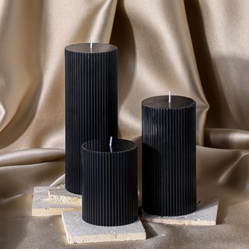 Conelist Ribbed Pillar Candles Set of 3, Width 3" High 4" 6" 8" Large Soy Wax Orchids Scented Pillar Candles Aesthetic Rib...