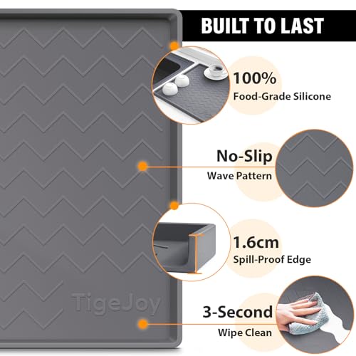 TigeJoy 34" x 22" Under Sink Mats for Kitchen Waterproof, Leak-Proof Silicone Mat Sink Protector and Cabinet Liner, Kitche...