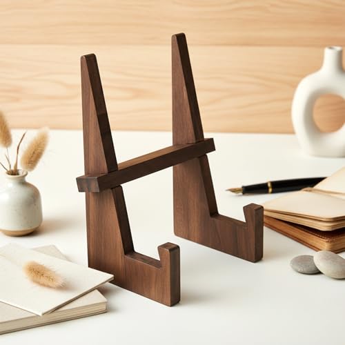 Eldraqth Wooden Plate Stands, 8.8 Inch Wood Plate Display Stands Decorative Picture Frame Holder Stand Table Top Easels fo...