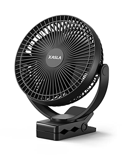 xasla 10000mAh Portable Clip on Fan, 8 inch Rechargeable Battery Operated, 24 Hours Work Time, Quiet USB 4 Speeds Persona...