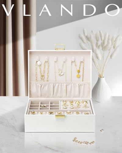 VLANDO Jewelry Box for Women, Gift for Women Girls,2 Layer Jewelry Box,Large Jewelry Organizer for Women Removable Jeweler...