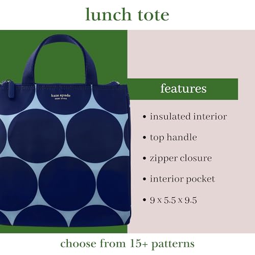 Kate Spade New York, Portable Soft Cooler Lunch Bag with Silver Insulated Interior Lining and Storage Pocket, Joy Dot