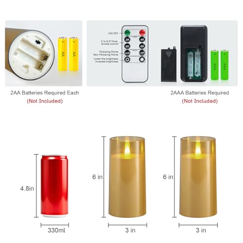 Raycare Flameless Electronic Pillar Candles with Remote Control and Timer- Battery Operated Realistic Flickering LED Fake ...